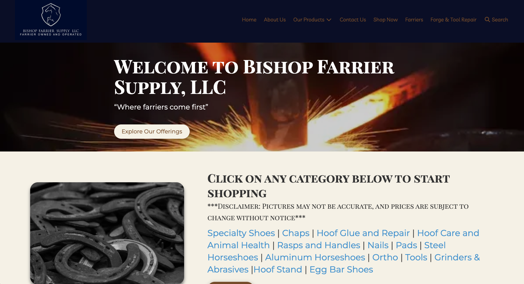 Bishop Farrier Supply website by PeachSites