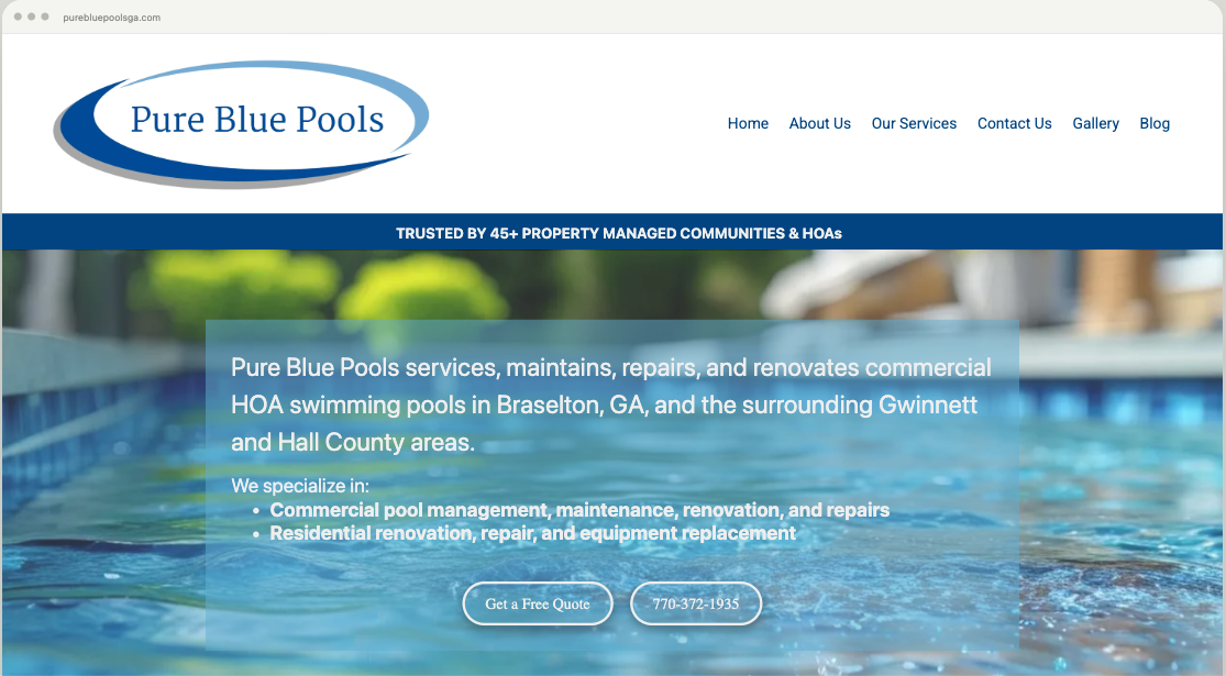 Pure Blue Pools website migration by PeachSites